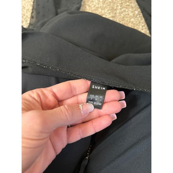 Unity Swiss Dot Lantern Sleeve Blouse button up puff sleeve cropped black SZ S - Picture 5 of 7